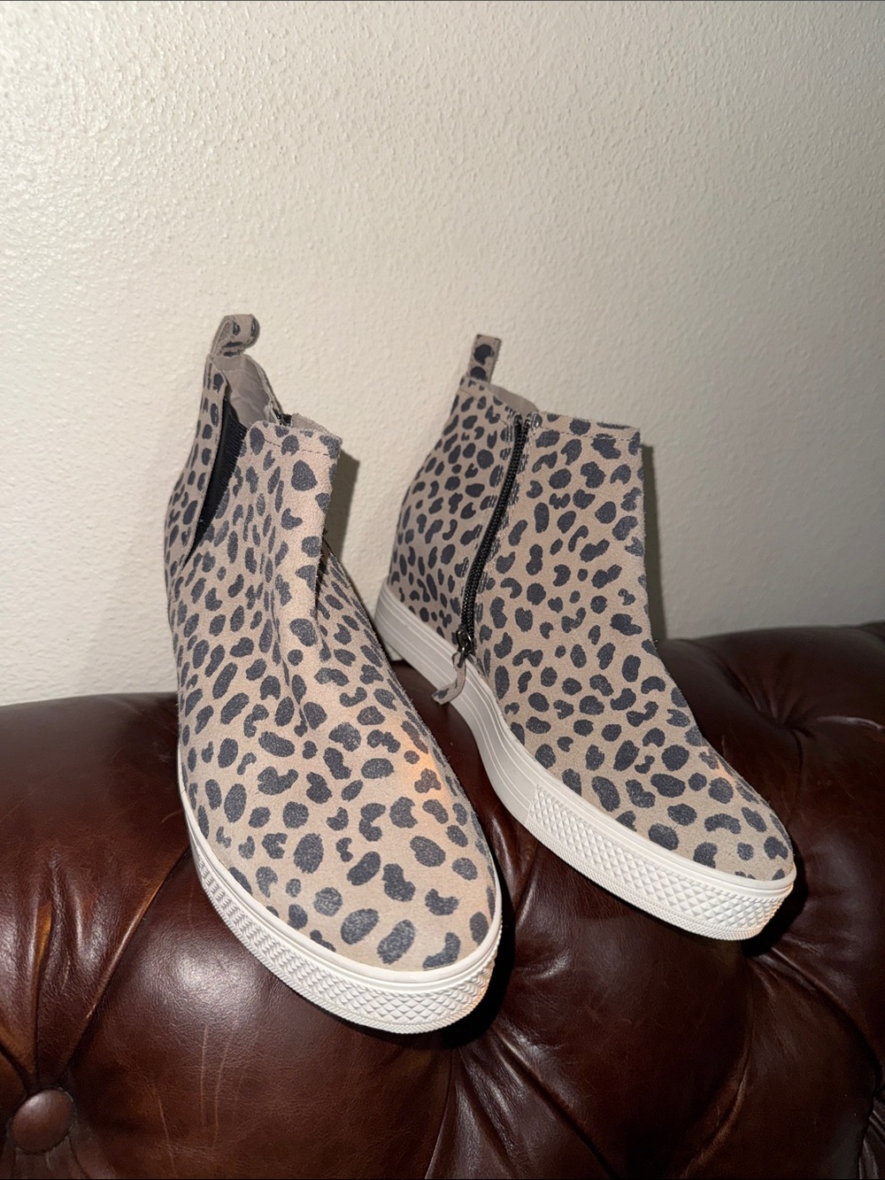 Caslon Leopard Print Zip-Up Ankle Sneakers - Beige/Black